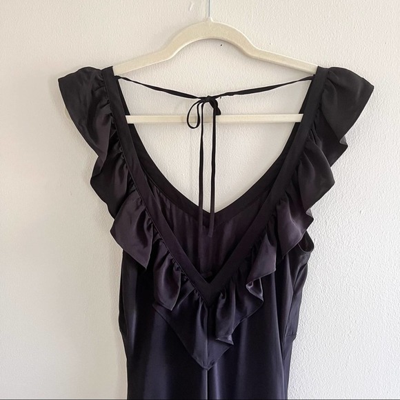 Reformation midi dress Cillian Silk ruffle neckline tie back in black Sz Medium - Picture 9 of 13